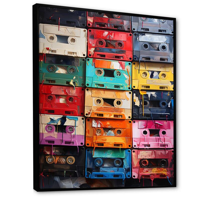 Designart "Cassette Tapes Unwound Secrets II" Cassette Tapes Framed